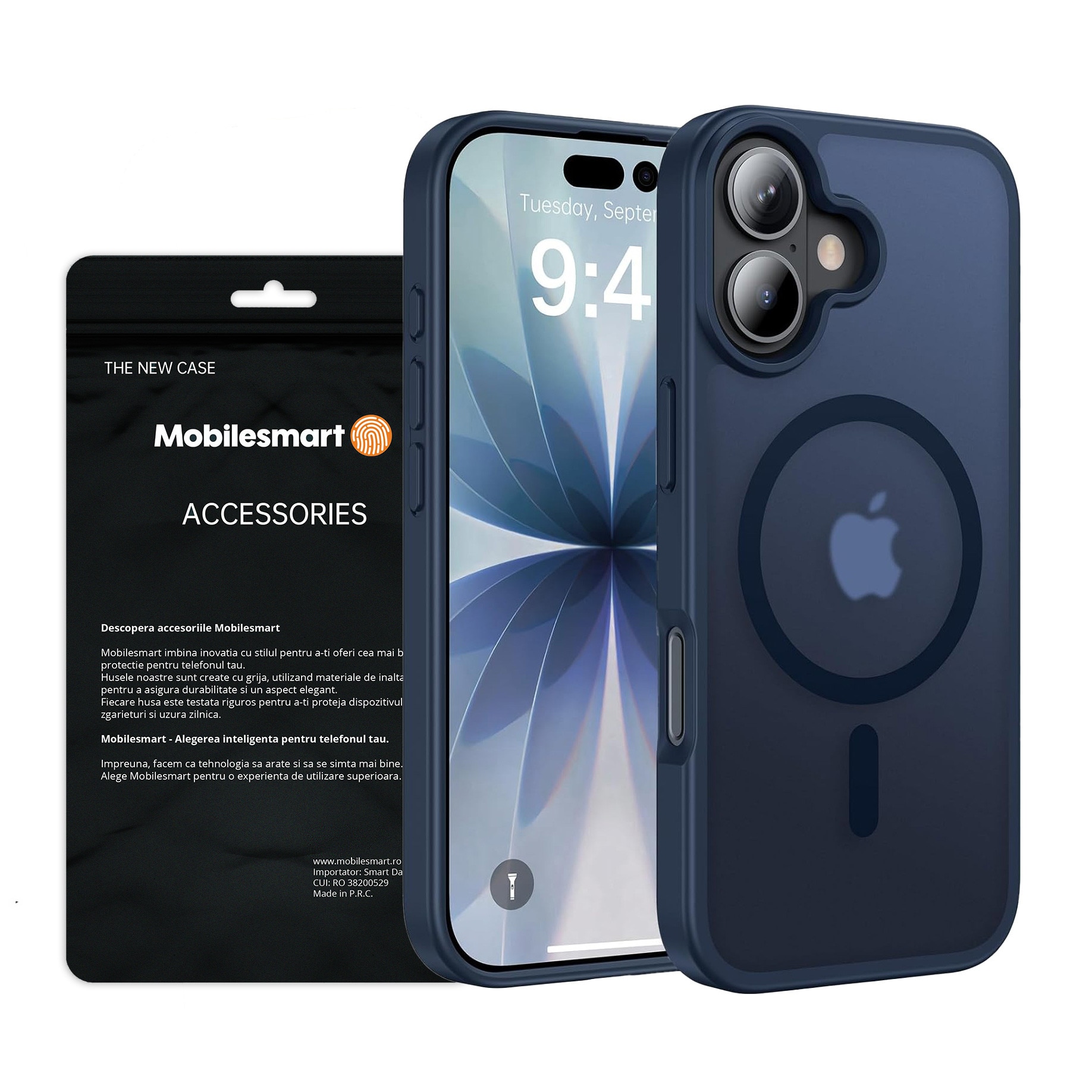 Husa pentru iPhone 17, MobileSmart, MagSafe, Spate Mat Semitransparent, Protectie Camera, Antisoc, Albastru