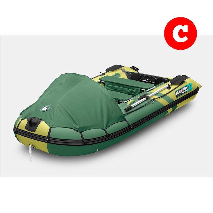 Barcă sporting Gladiátor C330AL, 4 locuri, chila gonflabilă, podea aluminiu, verde/masliniu, 330x154cm
