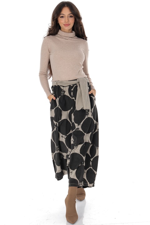 ROH culotte nadrág, finom bársony, krém mintás, fekete, One Size