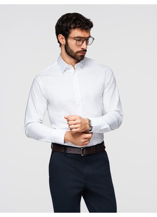 Camasa din bumbac cu modele delicate regular fir OMBRE K698, Alb