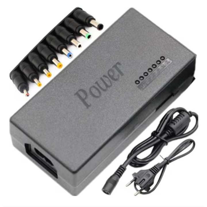Incarcator universal pentru laptop, 96W, 12-24V, 4.5-5A, 8 porturi de conectare, negru