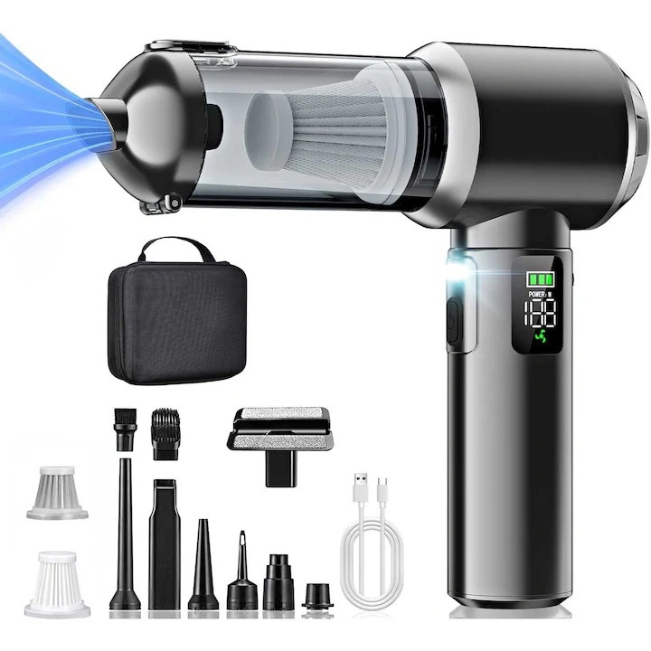 Aspirator de mana 18000Pa 3 viteze Oricean®, Autonomie 30 minute, Display HD si LED, Motor fara Perii, Curatator cu Aer pentru Masina, Casa, Birou