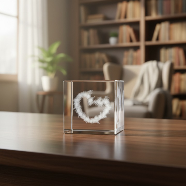 3D Kristály Szív Figura Felhőkben, Többszínű, Dekoratív