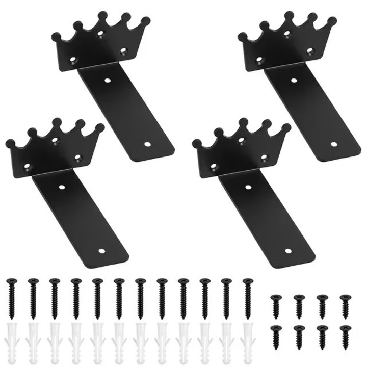 4 db rejtett fém polctartó, 15 kg teherbírás/pár (2 db), Korona, fekete, 125 mm