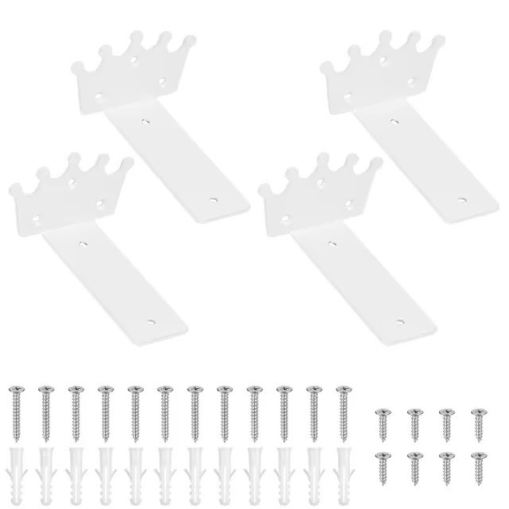 Set 4 Suporturi Rafturi Ascunse Metalice, Rezistenta 15kg/pereche (2buc), Coroana, Alb, 125mm