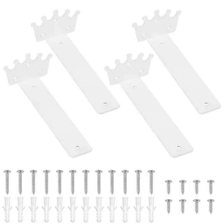 Set 4 Suporturi Rafturi Ascunse Metalice, Rezistenta 15kg/pereche (2buc), Coroana, Alb, 200mm