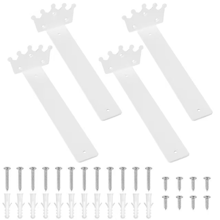 Set 4 Suporturi Rafturi Ascunse Metalice, Rezistenta 15kg/pereche (2buc), Coroana, Alb, 255mm