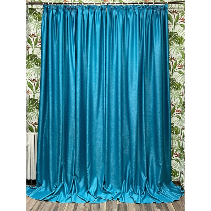 Set doua draperii semiopace, culoare turquoise, colectia "Monocrom" by Liz Line, cu rejansa, 2x140x245cm - SD03414