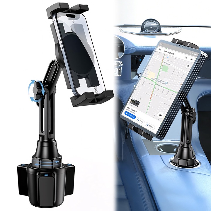 Suport Auto pentru Tableta si Telefon, BYONDSELF®, Montajul Suportului de Pahar pentru Masina, Stabil, Compatibil 4.5-13 inch, Negru