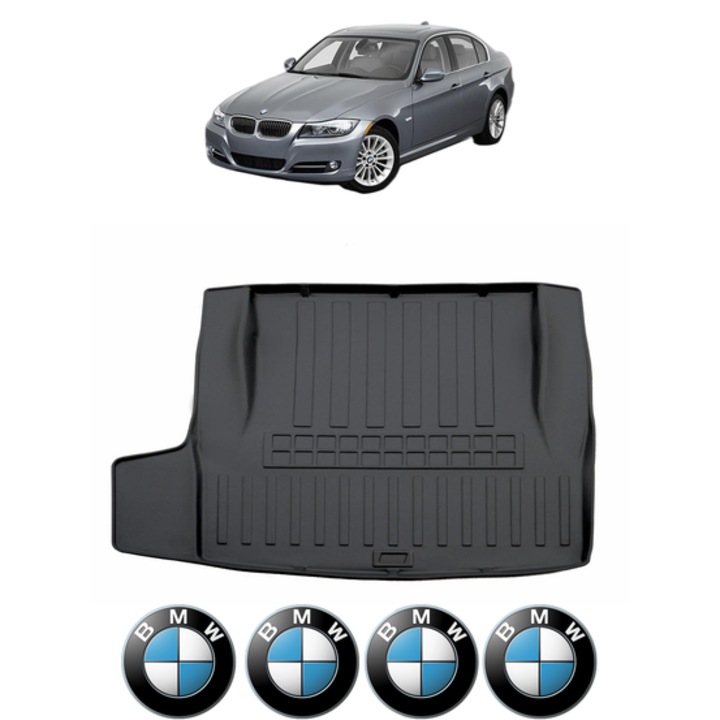 Tavita Portbagaj BMW Seria 3 E90 SEDAN – din 2004-2013, CRI-FLO, Protectie Portbagaj Auto, 4x Stickere auto cu BMW