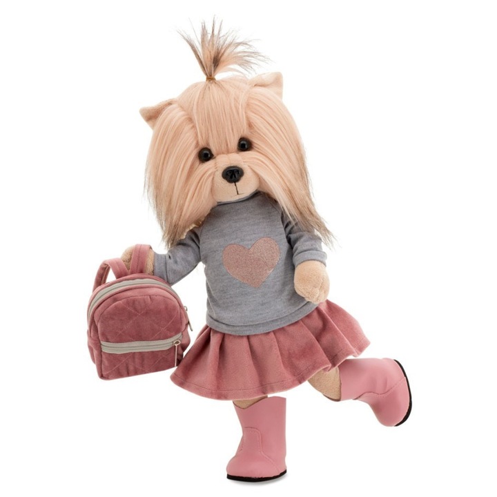 Cățel de Plus Orange Toys Lucky Yoyo Urban Style, 38 cm, tinută detașabilă, set cu cutie cadou și dulapior de umerașe