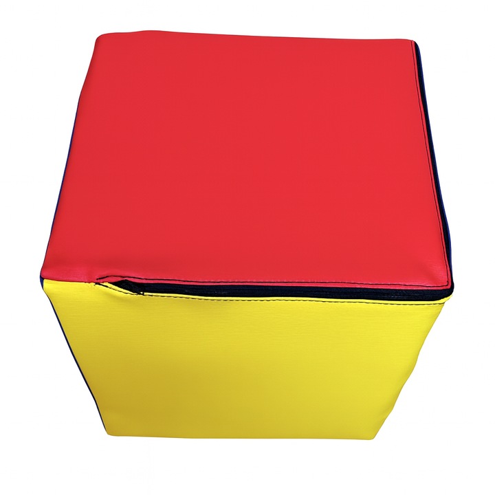 Табуретка Spartan Sport, куб от пяна, червено-синьо-жълто, 30x30x30 см