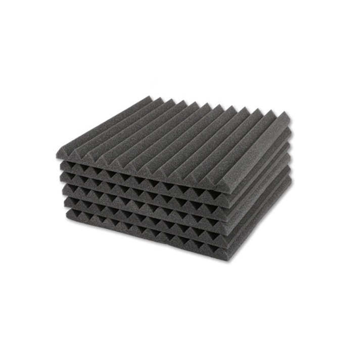 Set 6 Placi Fonoabsorbante MENZ, Poliuretan, 30x30x2.5cm, pentru Izolare Fonica