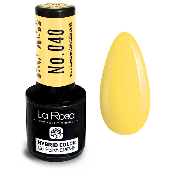 Lac de unghii La Rosa Profesionales CREME hybrid gel, galben, 9 ml, formula cremoasă, rezistență îndelungată