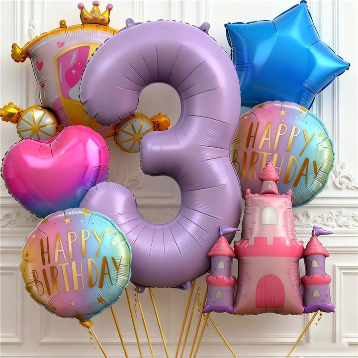 Комплект алуминиеви балони, тема принцеси, многоцветни