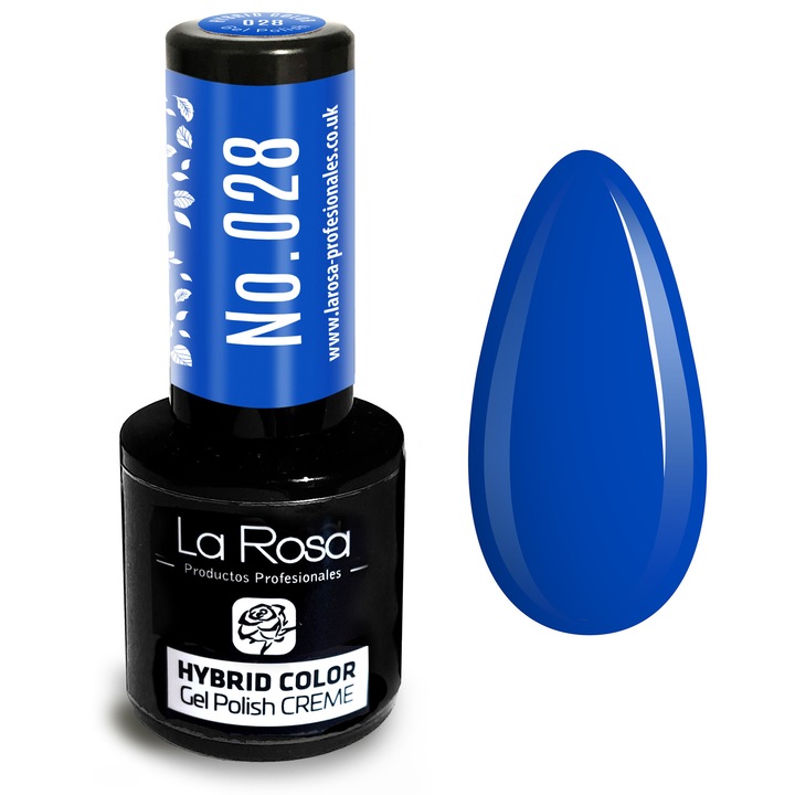 Lac de unghii La Rosa Profesional, 028 Cobalt, 9 ml, rezistență îndelungată, finish crem