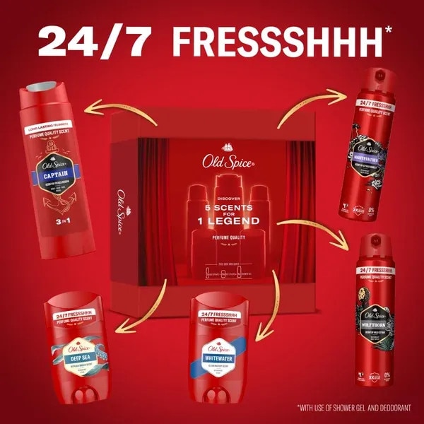 Set cadou barbati Old Spice Discovery Box, 5 piese, Gel de dus