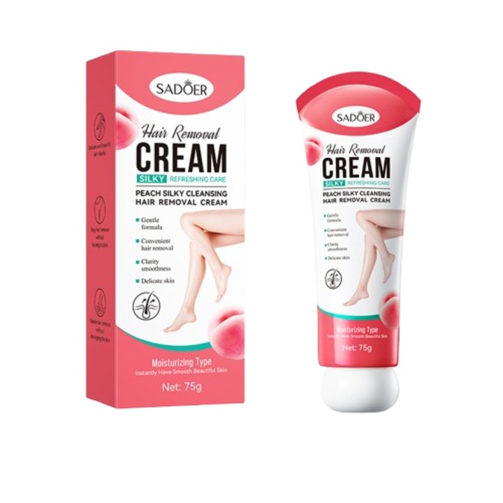 Crema depilatoare SADOER, indepartare blanda a parului, 75G, pentru subrat, parfum piersica