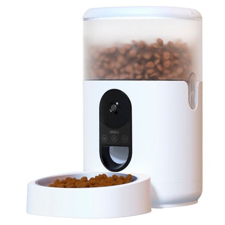 Distribuitor automat hrana animale companie Imou PF1, 2.5K, vedere 360 grade panoramic, detectie pet, capacitate 4L, program de hranire personalizabil, microfon si difuzor