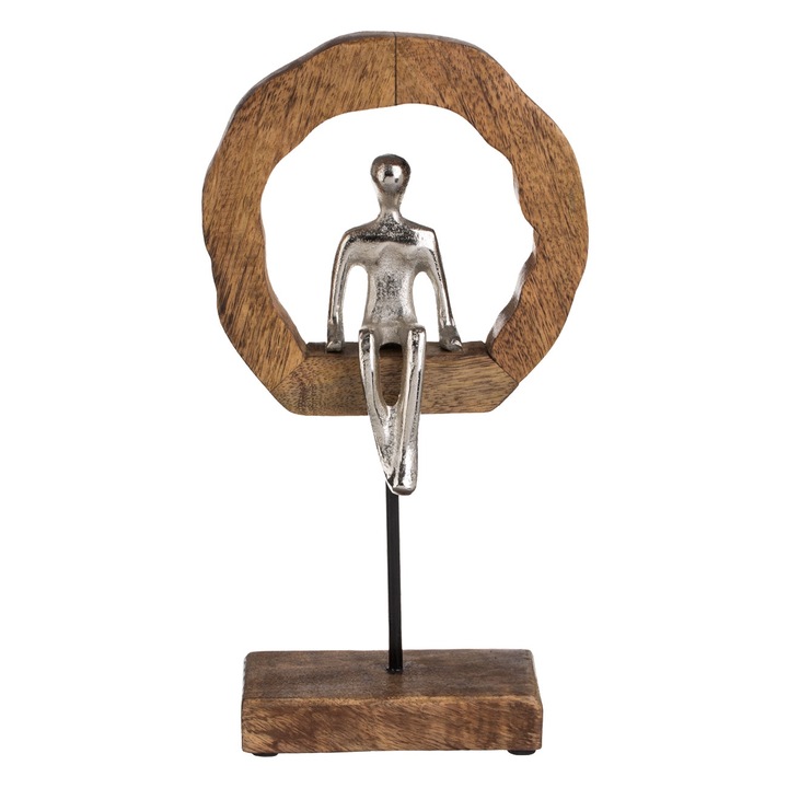 Decoratiune coronita din lemn cu figurina, 31.5 cm