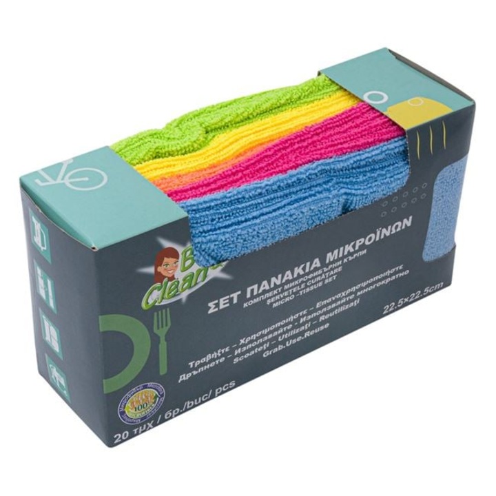 Set 20 lavete microfibra reutilizabile multicolor 22.5x22.5 cm pentru curățare casa, bucătărie, baie, auto