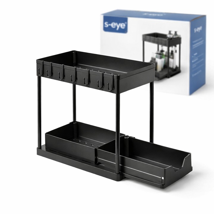 Organizator sub chiuvetă, s-Eye, 2 niveluri, negru, 21, 6x39, 5x39cm