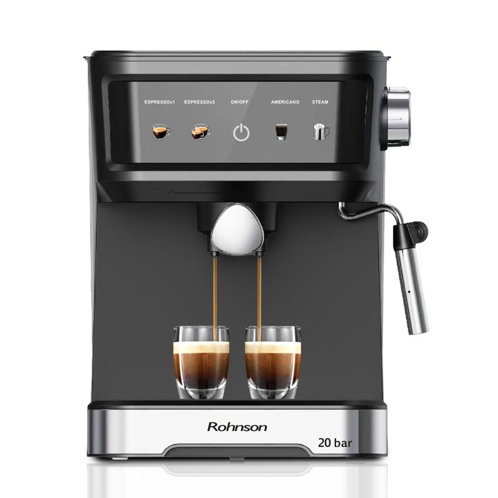 Espressor manual Rohnson R98035, 20 bari, 850 W, 1,5 L, protectie la supraincalzire si suprapresiune, ERP, NTC, PID, display LED, negru