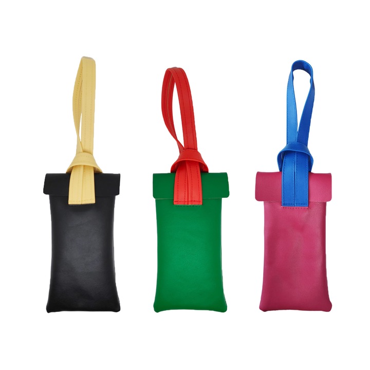 Set 3 toc etui ochelari, AFKSMILE, Husa portabila moale pentru ochelari, Design cu catarama de snur, Blocarea culorilor, Rezistenta la praf, zgarieturi si apa, Captuseala moale, Piele PU, 18.5 * 8.5 cm, Multicolor