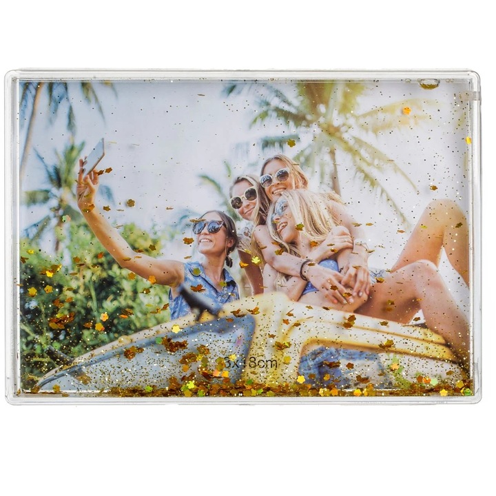 Rama Foto cu Apa & Glitter Auriu 18x13cm