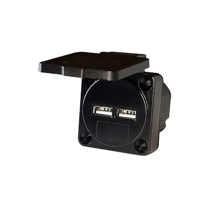 Priza USB incastrabila Holzer, 2 porturi USB, IP54, dimensiuni 61x50.5x16mm