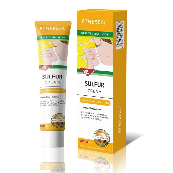 Unguent antibacterian cu sulf pentru mancarimi ale pielii, ETHEREAL 20g, tratament pentru eruptii cutanate si eczeme, ingrijire auxiliara pentru scabie