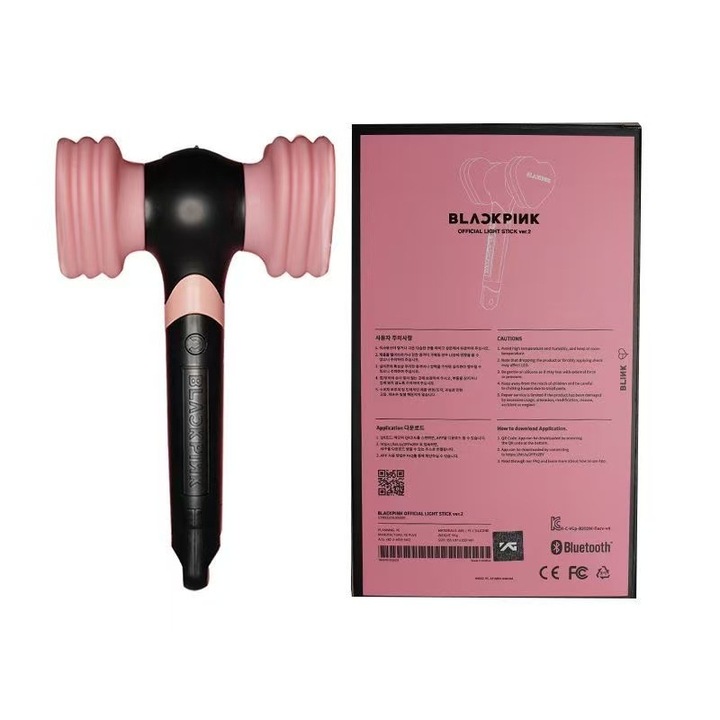 Baston de lumina BLACKPINK Ver 3 cu Bluetooth, design inima, efecte de lumina multiple, roz si negru