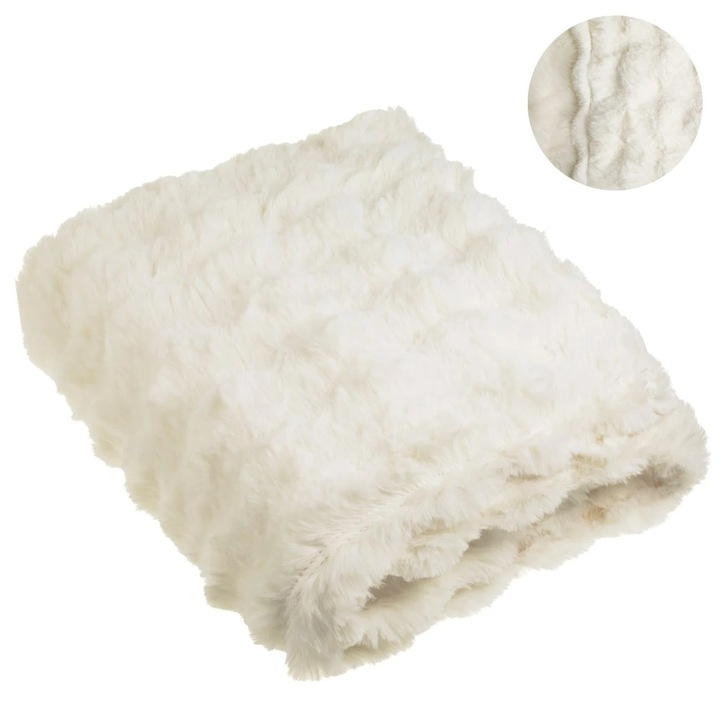 Покривало за мебели, Двулицево, Декоративно, Релефен десен на точки, Полиестер, 160x130 см, Екрю