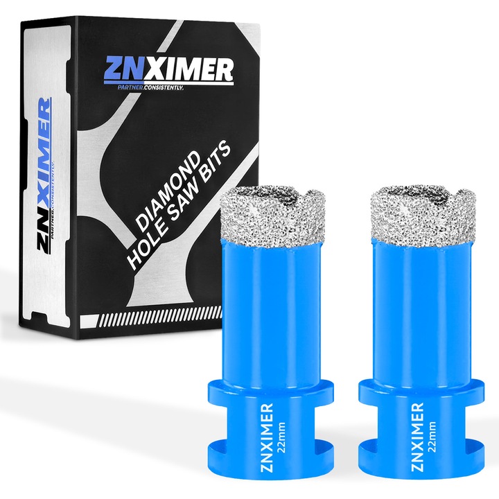 Carote diamantate ZNXIMER M14, 2 bucati 22mm pentru gresie faianta granit marmura ceramica, gaurire uscata/umeda, compatibile polizor unghiular