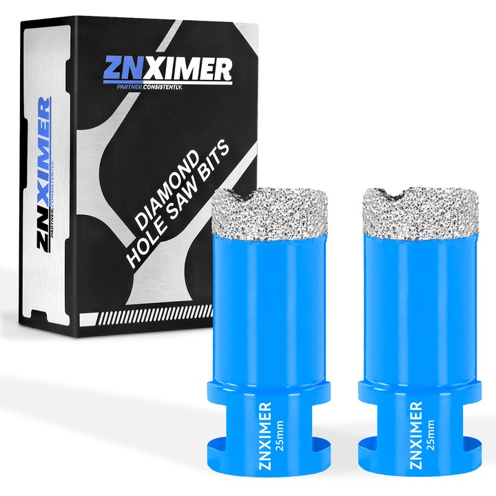 Диамантени боркорони ZNXIMER M14, 2 броя 25 мм за плочки, фаянс, гранит, мрамор, керамика, сухо/мокро пробиване, съвместими с ъглошлайф