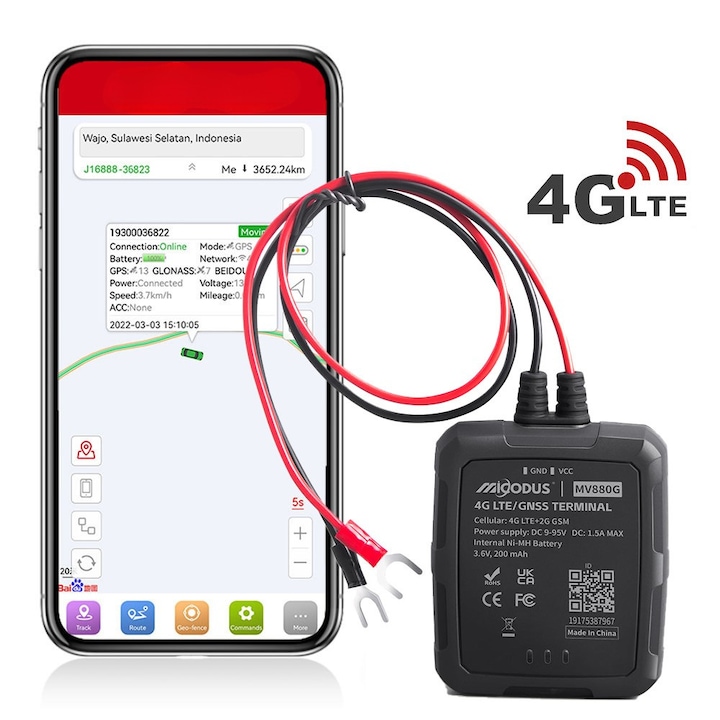 GPS Tracker Auto 4G LTE, Urmărire în Timp Real Google Maps, Alertă Depășire Viteză, IP67