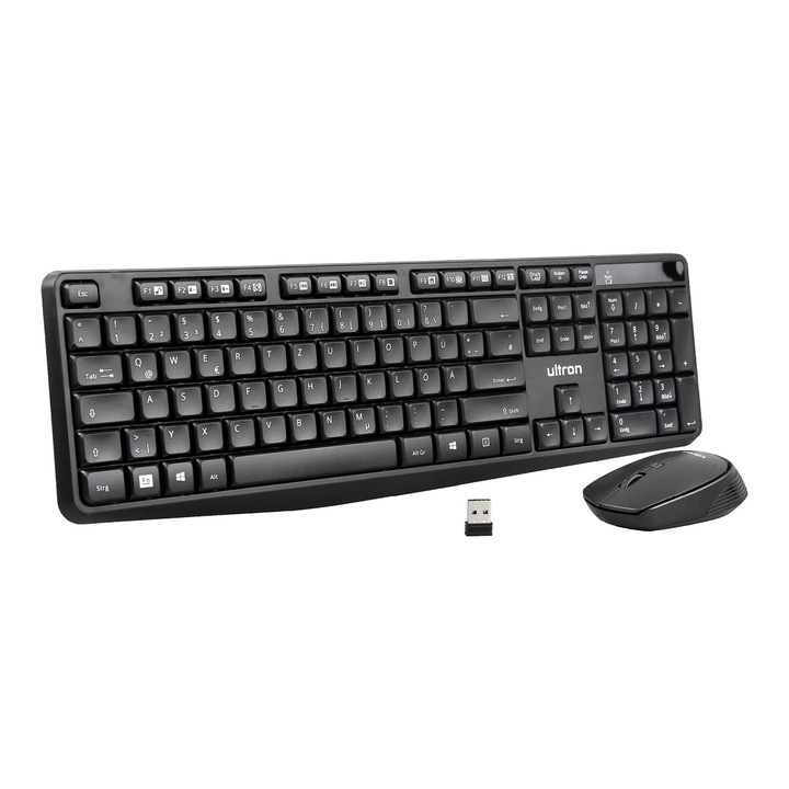 Set tastatură și mouse fără fir Ultron, QWERTZ, negru, 2, 4 GHz, raza 10 m