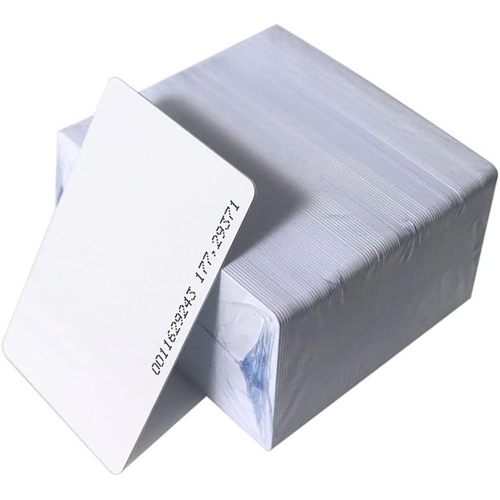 Set de 100 de carduri RFID pentru control acces, 125 kHz, Numai pentru citire, Albe