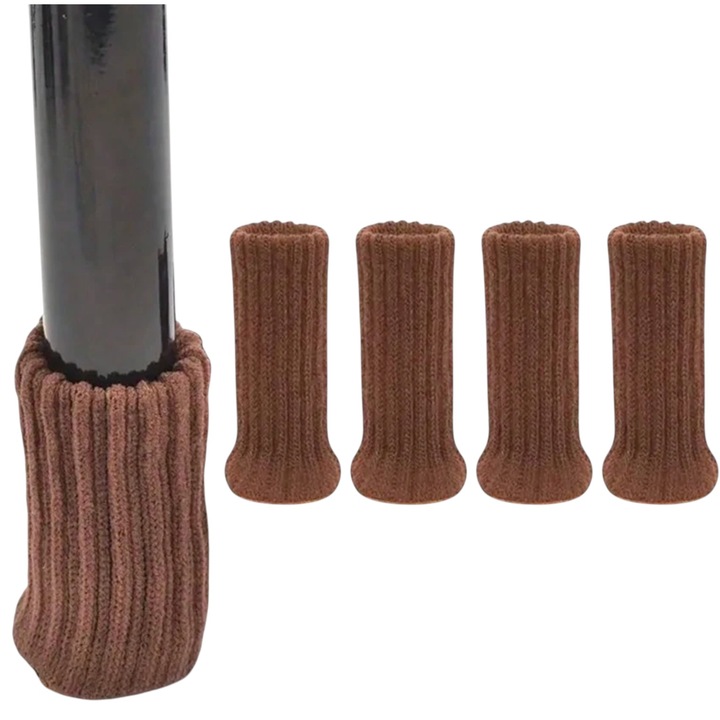 Set huse tricotate pentru picioare mobilier, 4 bucati, maro