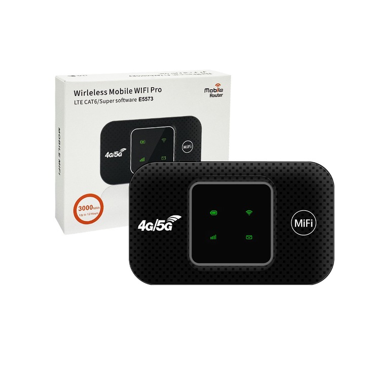 Router wireless 4G, E5573, 150Mbps, suport 8-10 utilizatori, negru