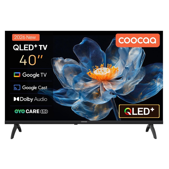 Televizor inteligent Coocaa QLED 40 inch (100 cm), FHD, Google TV, HDR10, Dolby Audio, Bluetooth 5.1, Eyecare, Tuner Triplu DVB-T/T2/C/S/S2 CI+