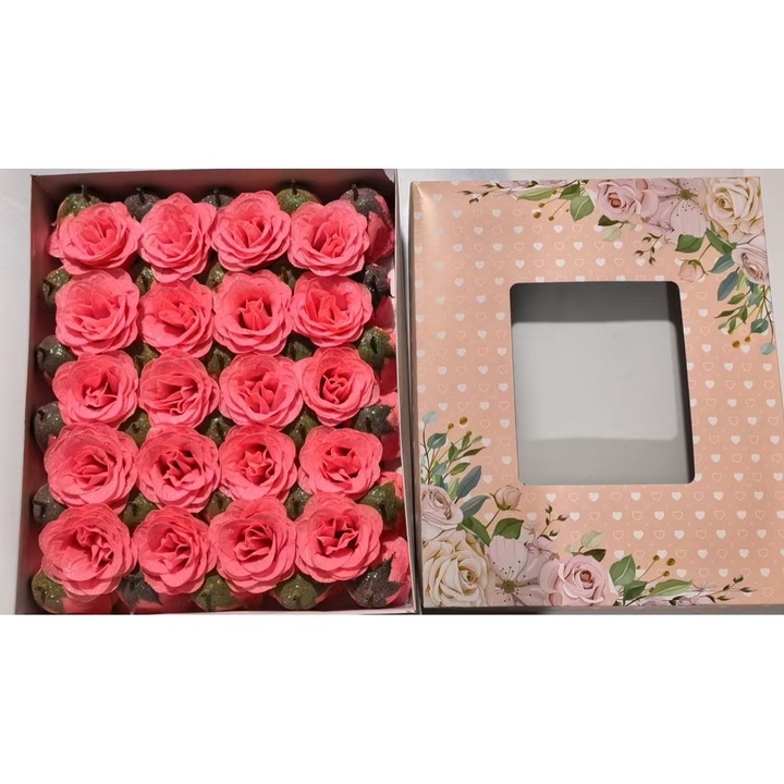 Trandafiri Sapun Roz Corai Sclipici, cutie de 30 buc