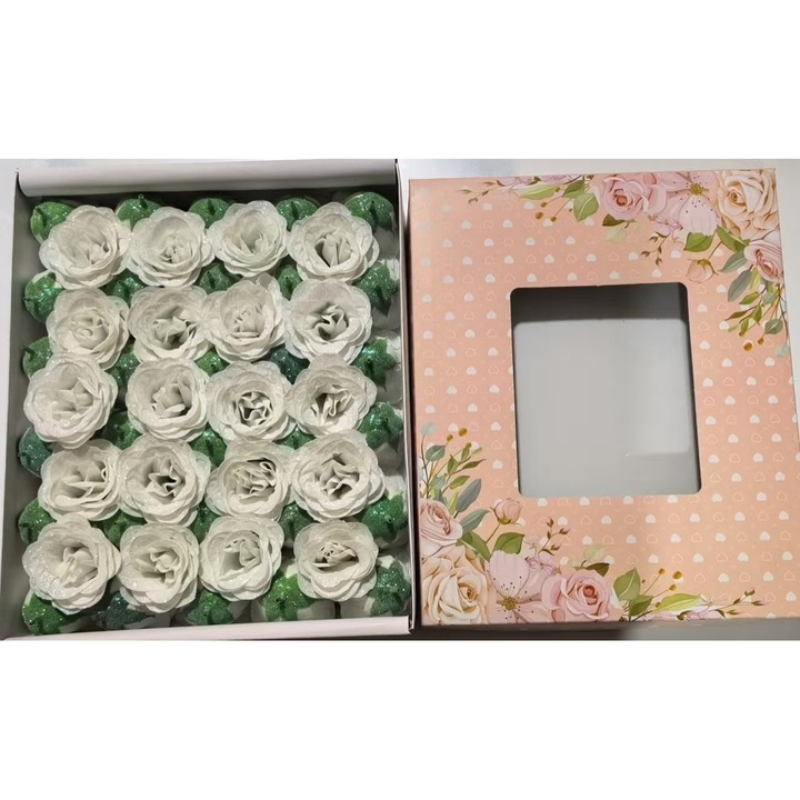 Trandafiri Sapun Alb Sclipici, cutie de 30 buc