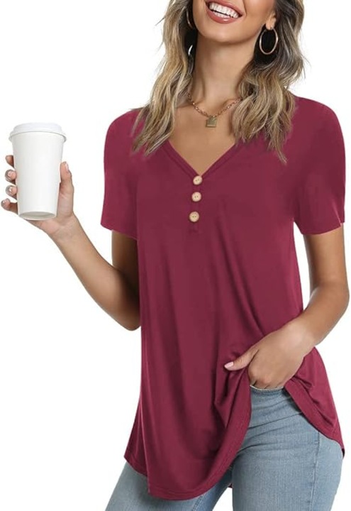 Bluza lejera pentru femei, top cu maneci scurte, visinie L