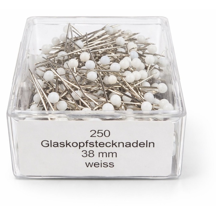 Ace cu cap alb din sticlă – 250 bucăți, 38 mm, în cutie de plastic