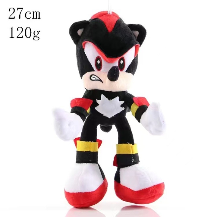 Jucarie de plus Super Sonic, 28cm, neagra, umpluta cu bumbac PP 3D, set de jucarii de plus