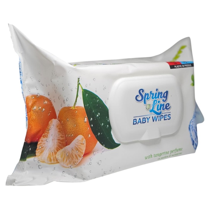Мокри кърпички Spring Line, 100 броя, екстракт от мандарина, 20x18см