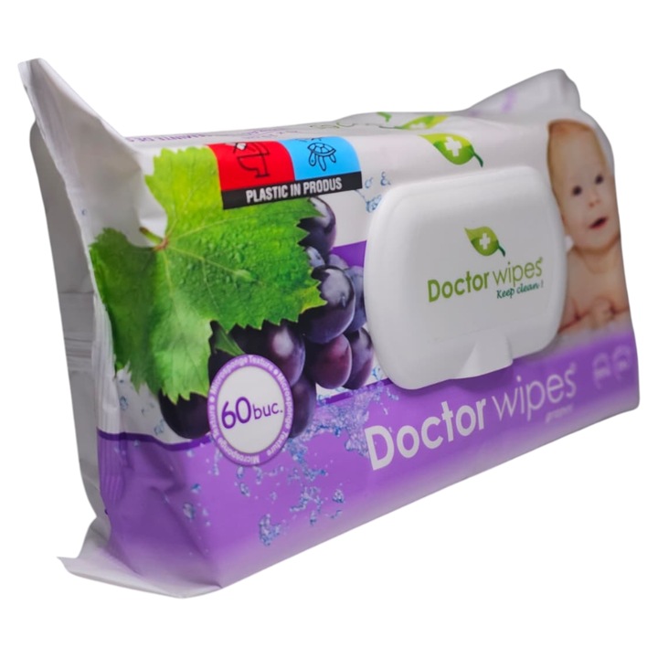 Мокри кърпички Doctor Wipe's, 60 броя, хидратиращи, опаковка с капак, 20x18см
