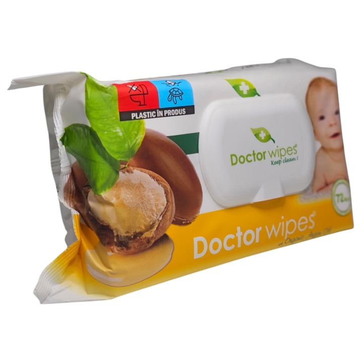 Servetele umede cu Ulei de argan, inchidere cu protectie din capac de plastic, 72 bucati, Doctor Wipe's
