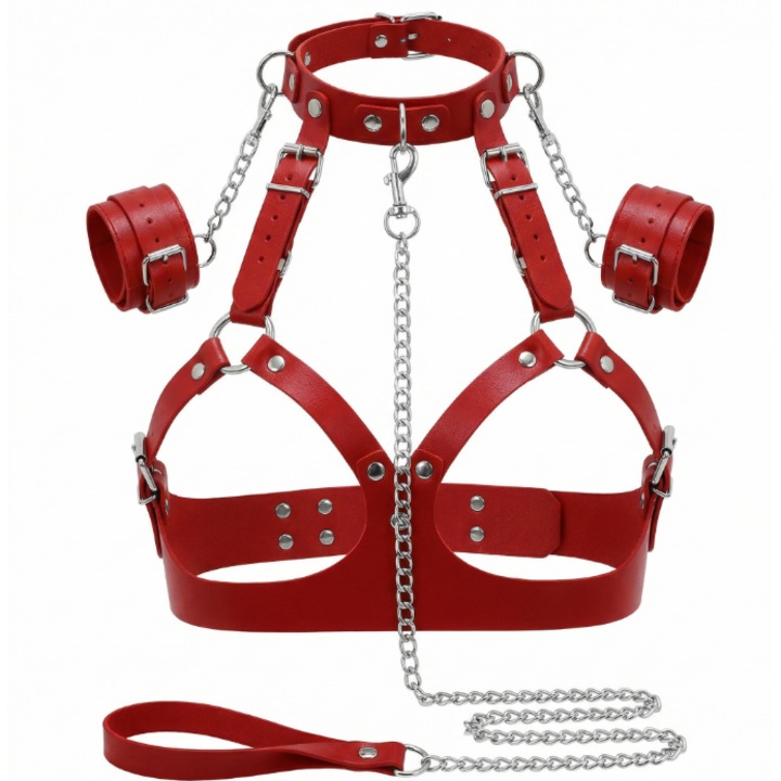 Ham bondage INFINITARA, piele ecologica reglabil rosu, cupa B-E